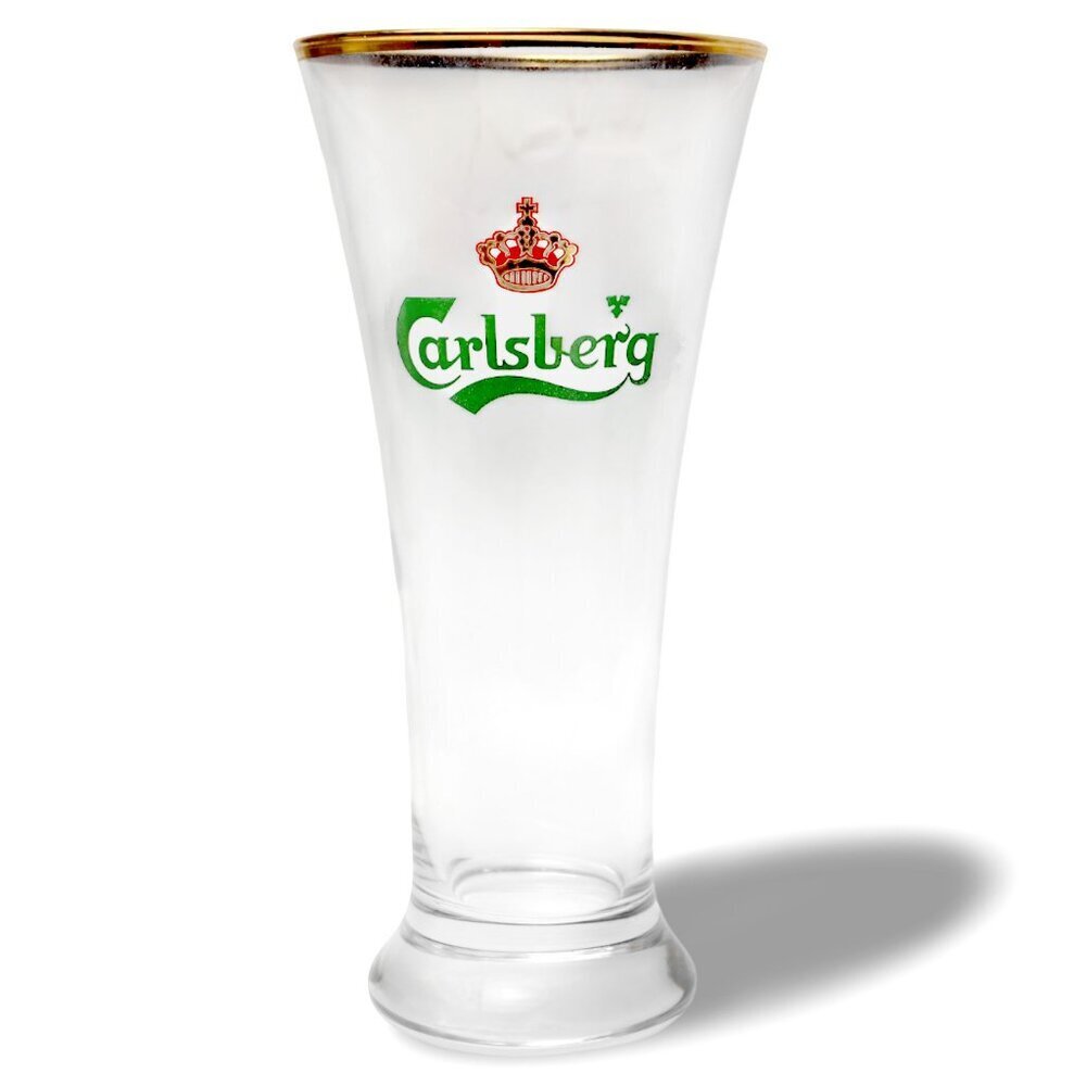 Vintage Carlsberg Gold Rim Beer Glass 16oz Pilsner Danish Barware Collectible